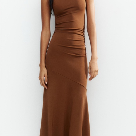 Zara One-Shoulder Brown Dress - Picture 5 of 6